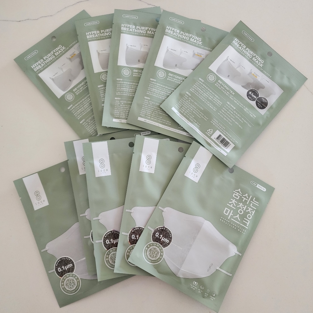 10-Pcs Soomlab Hyper Purifying Breathing Face Masks 99.9% BFE White Individual